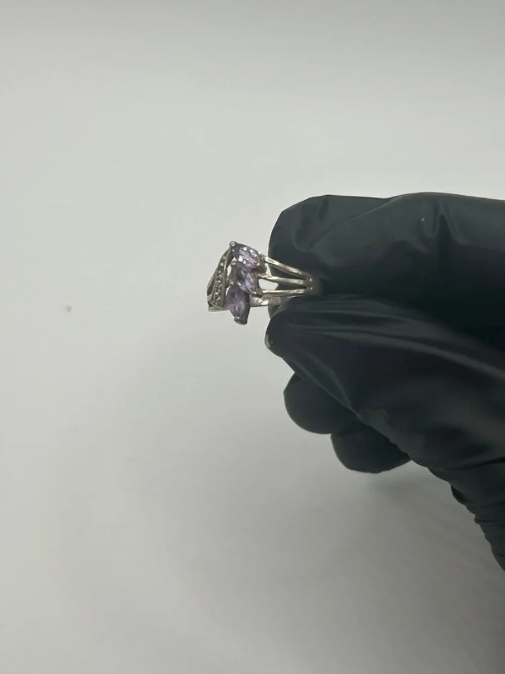 Vintage 925 Sterling Silver Marquise Amethyst Ring Womens Purple Stone Stamped